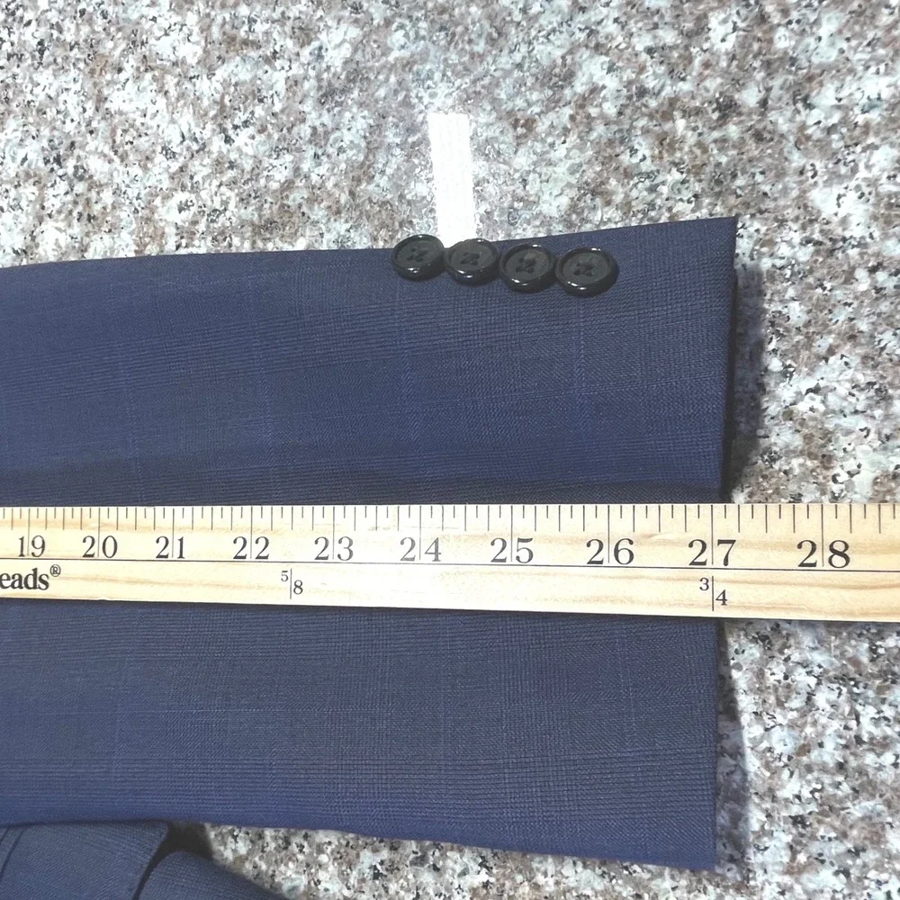 Lauren Ralph Lauren Men 46L Slim Fit Navy Blue GLEN PLAID Wool Blazer Sport Coat